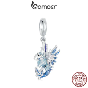 Bamoer 925 Sterling Sliver Charm Flying Dragon Mặt Dây Chuyền Phụ Kiện Series Cho Vòng Tay
