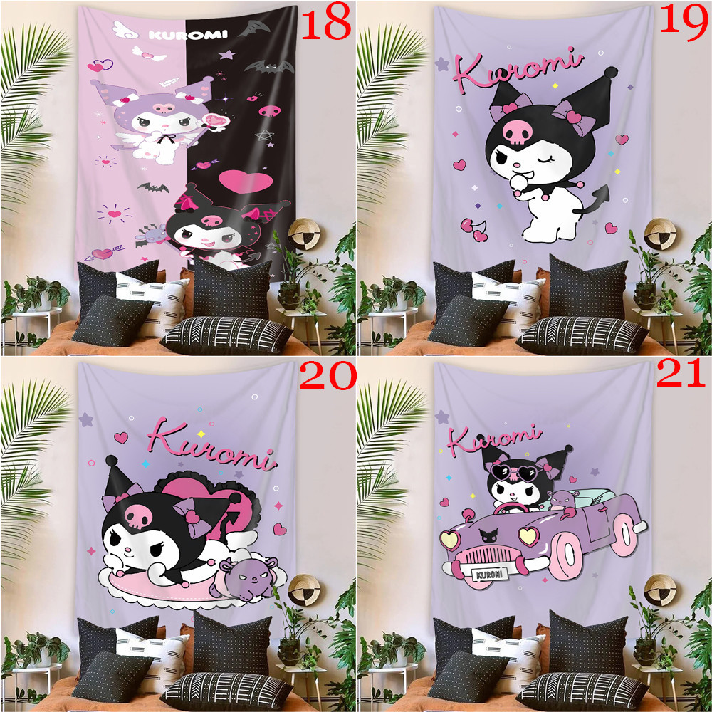 Sanrio Hoạt Hình Kuromi Tấm Thảm Treo Tường Có Kẹp Polyester Tấm Thảm Phòng Ngủ Treo Tường Tấm Thảm Trang Trí Nhà Cửa