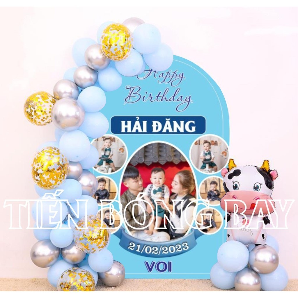 [ Tặng Kèm Đồ Trang Trí ] Set Bóng Bay Trang Trí Sinh Nhật In Ảnh In Tên Bé Trai - Tiến Bóng Bay