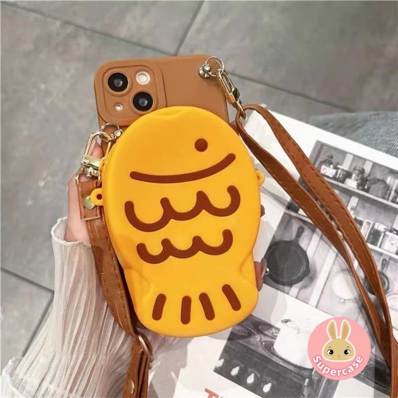 Taiyaki Ví Đựng Tiền Xu Ốp Lưng Điện Thoại Xiaomi Poco C61 C65 C55 C50 X6 F6 M6 Pro 4G 5G Redmi Note 13 Pro Plus 4G 5G Ví Silicon