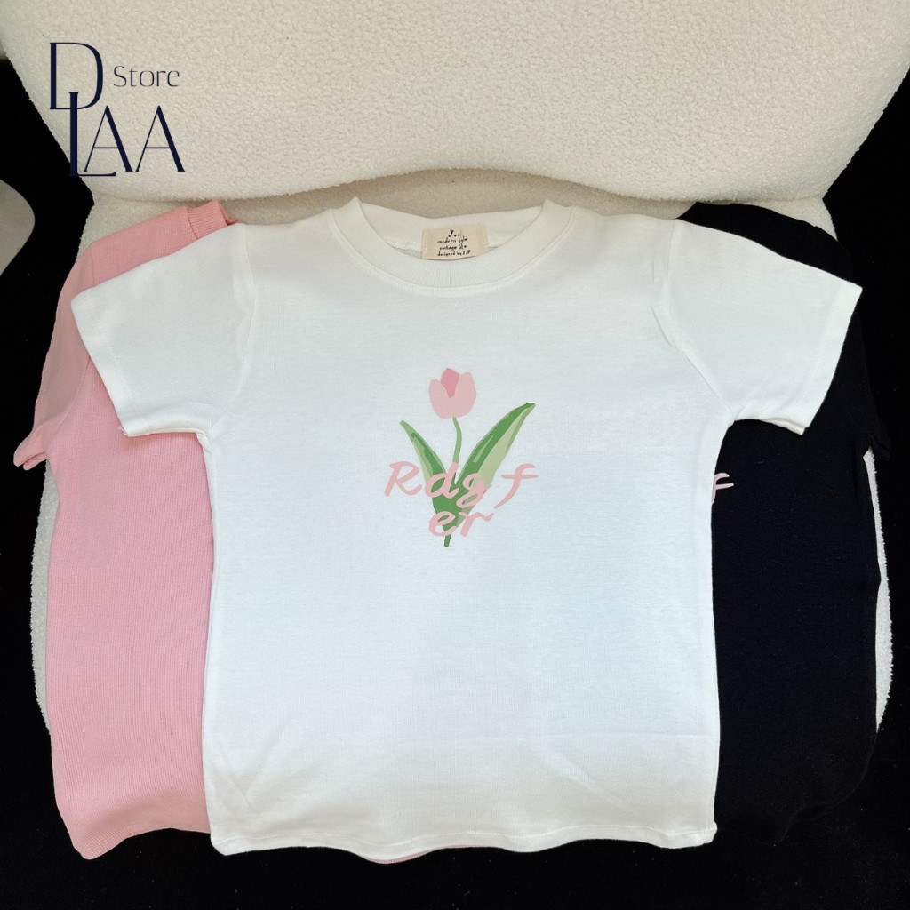 [Mã FADEP2903 giảm đến 30k đơn từ 99k] Áo thun form Baby Tee  in hình hoa Tulip Rdgfer A5931