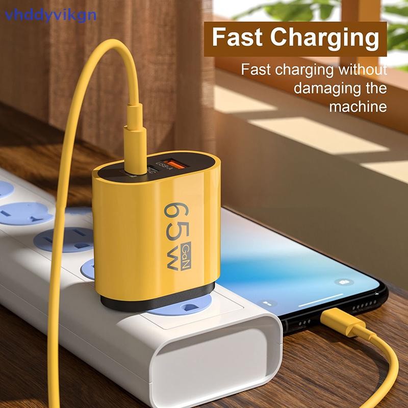 Vhd 65W GaN PD Sạc Loại C Sạc USB Bộ Chuyển Đổi Điện Thoại Cho 15 14 Huawei 3 Cổng Tường VN