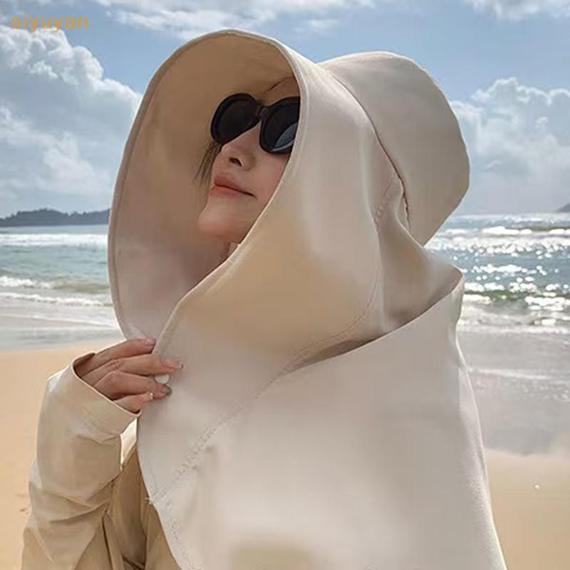 Siyuyan Mùa Hè Chống Nắng Mũ Dành Cho Nữ Vành Lớn Khăn Choàng Bảo Vệ Cổ Mũ Chống Tia UV Che Nắng Người Cá Mũ VN