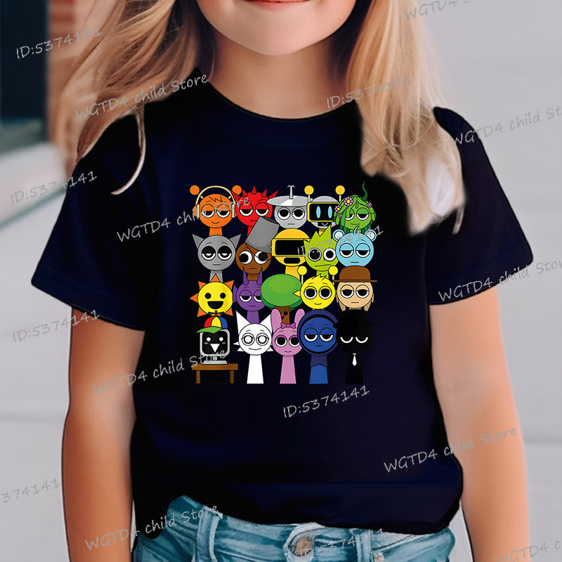 Áo thun trẻ em in hình nhân vật Sprunki Incredibox vui nhộn, áo ngắn tay thời trang cho bé trai và bé gái