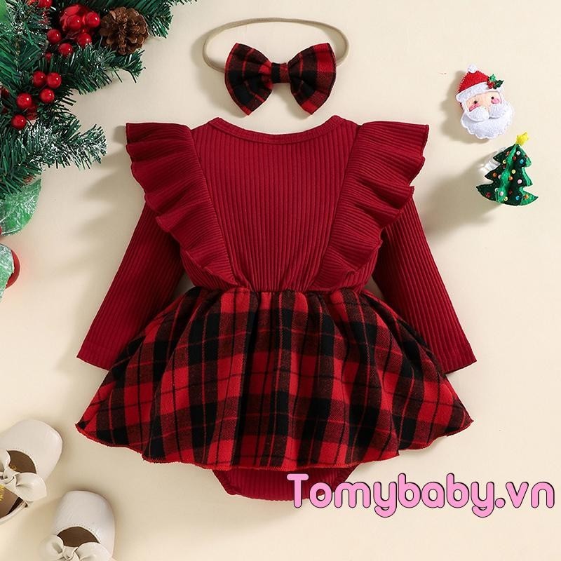 Bộ Áo Liền Quần Tay Dài Cổ Tròn Họa Tiết Kẻ Sọc Đính Nơ Kèm Băng Đô Cài Tóc Thời Trang Cho Bé Gái