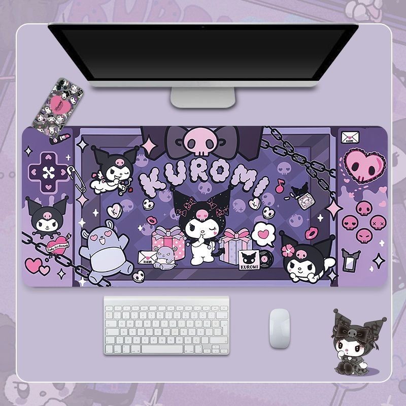 Sanrios Kuromi kawaii Hoạt Hình Miếng Lót Chuột 60x30cm Anime Bàn Phím Chuột Thảm Mềm Chống Trơn Trượt Bàn Di chuột Game Thủ Decoracion