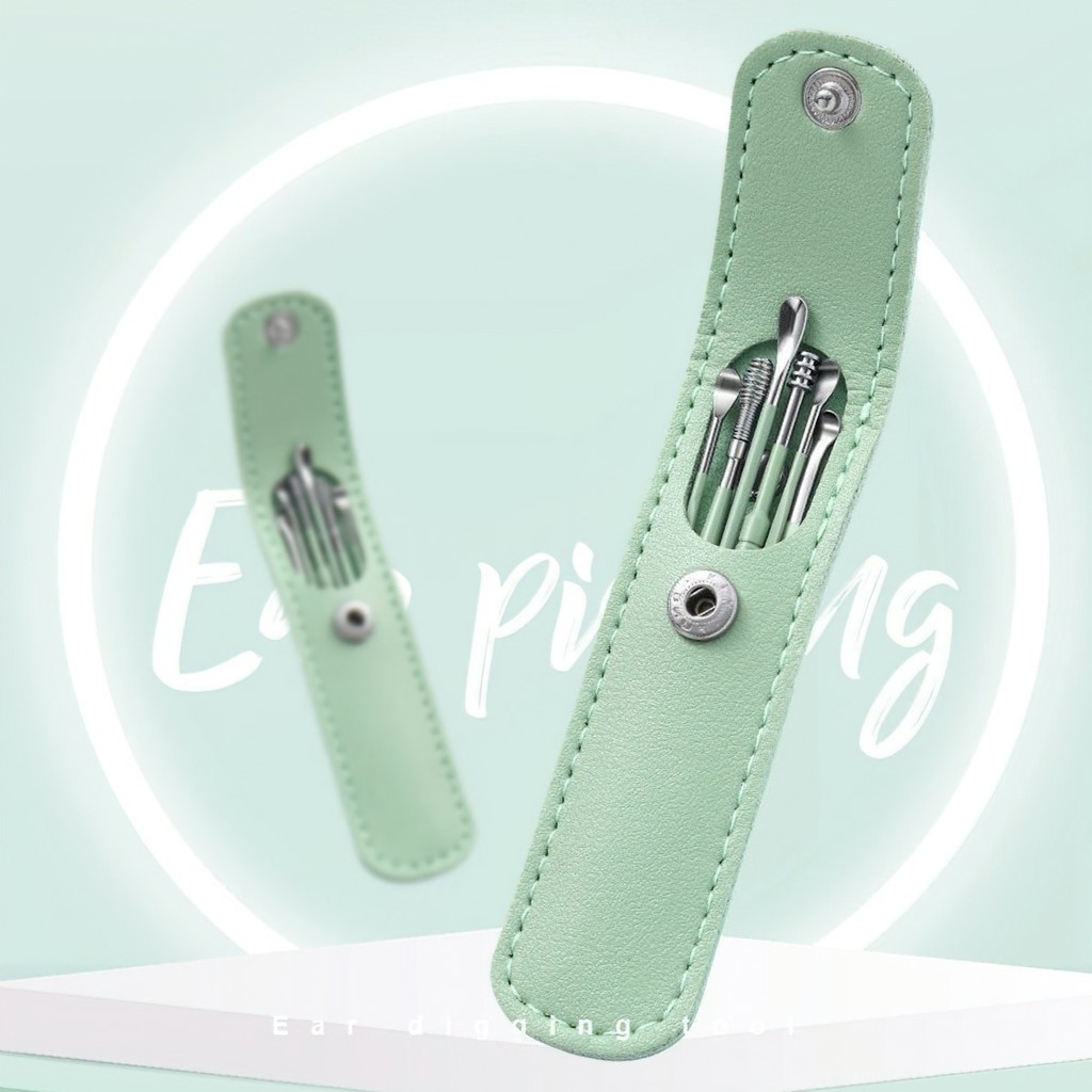 Bộ lấy ráy tai 6, bộ dụng cụ ngoáy tai chuyên nghiệp Inox kèm hộp FETA