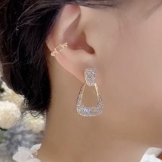 S925 Bạc Kim Full Kim Cương Hình Học Bông Tai Niche Cao Cấp 2024 Thời Trang Mới Nữ Nhẹ Bông Tai Sang Trọng
