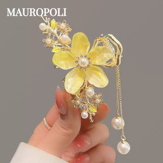 Mauropoli [Sẵn Sàng] Tính Khí Cổ Ngọc Trai Mộc Lan Hoa Tua Rua Kẹp Siêu Cổ Tích Đầu Sau Cá Mập Kẹp Tóc Tươi Phụ Kiện Tóc