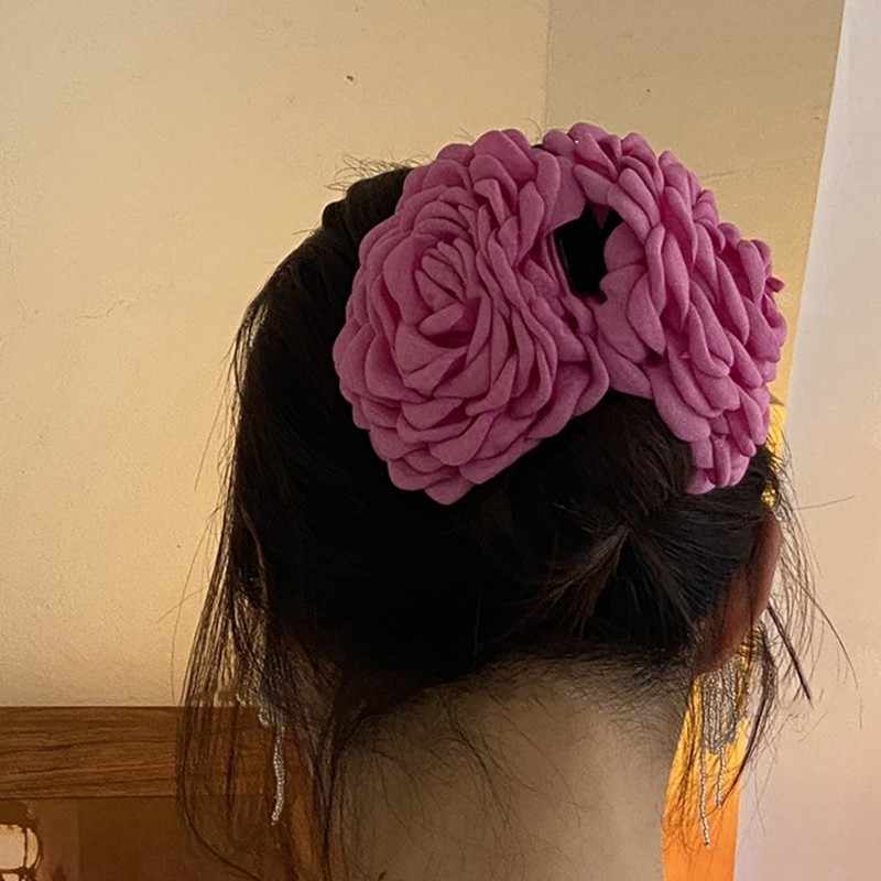 KIKIN Tóc Móng Vuốt Kẹp Cho Công Chúa Camellia Hoa Hồng Tóc Barrettes Hoa Trang Trí Kẹp Tóc Hoa Hồng Trang Trí