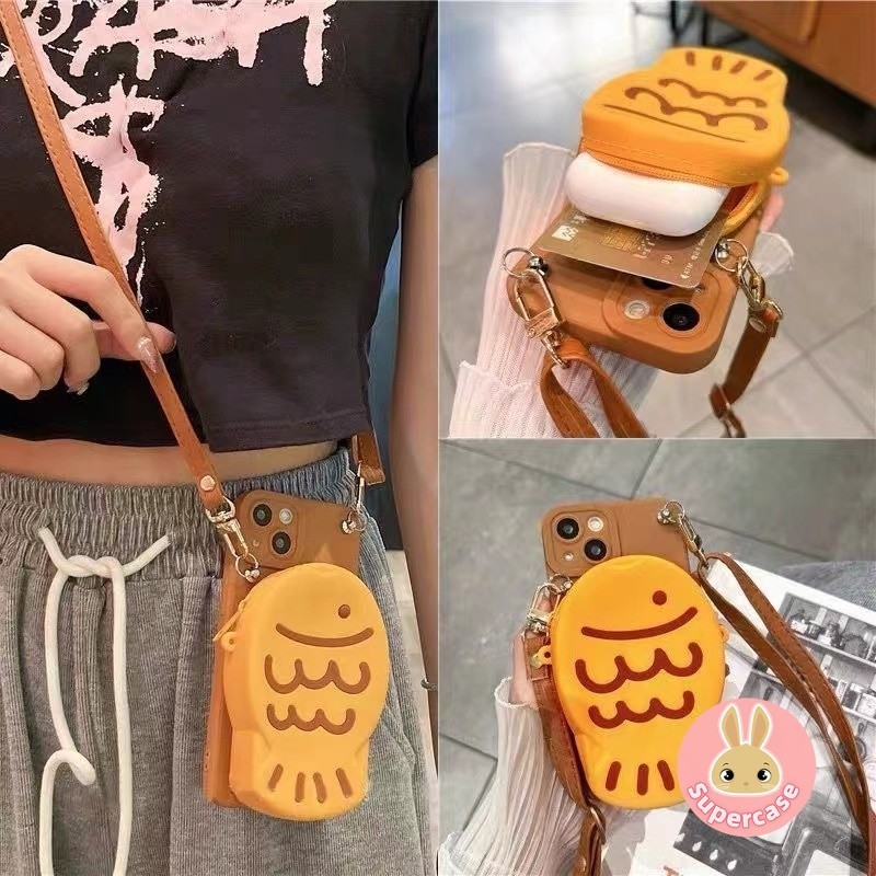 Taiyaki Ví Đựng Tiền Xu Ốp Lưng Điện Thoại Xiaomi Poco C61 C65 C55 C50 X6 F6 M6 Pro 4G 5G Redmi Note 13 Pro Plus 4G 5G Ví Silicon