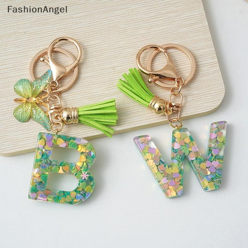 FashionAngel A-Z Ban Đầu Chữ Móc Khóa Xanh Lá Chữ Quyến Rũ Túi Mặt Dây Chuyền Cặp Đôi Chìa Khóa Mặt Dây Chuyền Cho Bạn Bè Quà Tặng VN