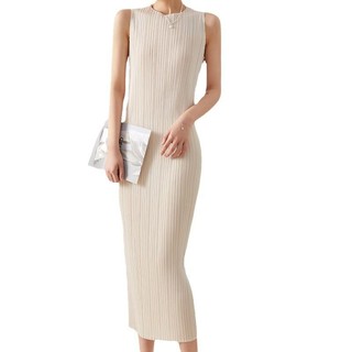 Váy xếp ly Váy dài thẳng Váy Midi không tay cổ tròn
