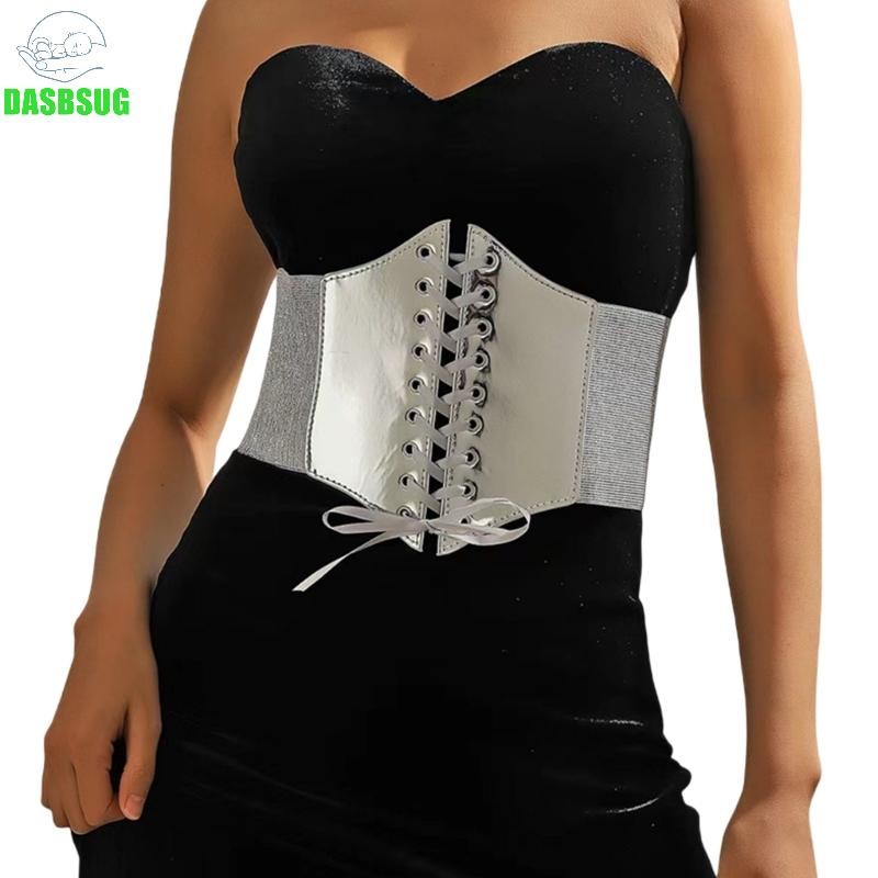 Dasbsug Bạc Corset Thắt Lưng Bạc Y2k Nữ Thắt Lưng Co Giãn Cho Đầm Rộng Đầm Thắt Lưng