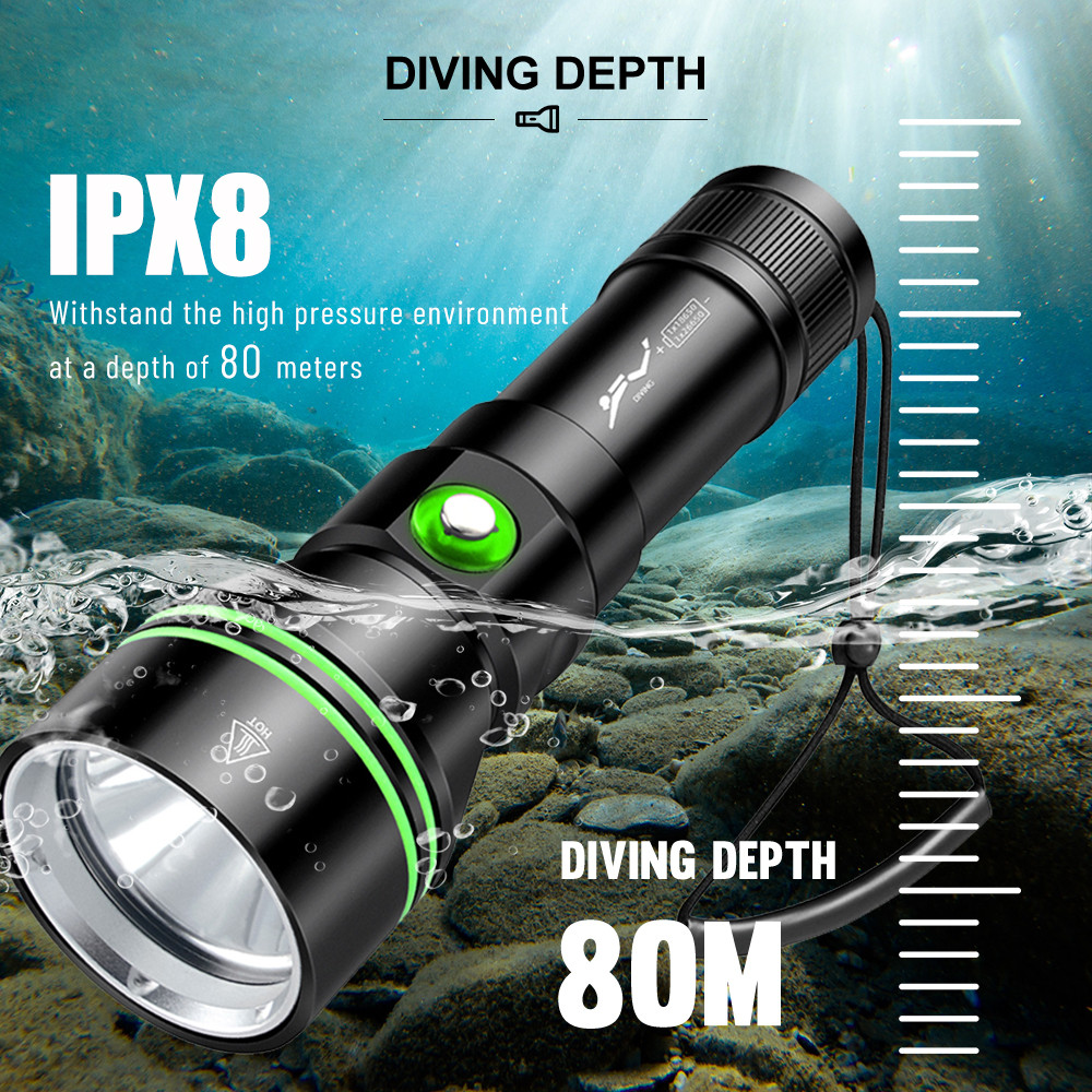 Đèn pin Puteer DV79 chống thấm nước IPX8, màn hình LED thông minh dành cho lặn