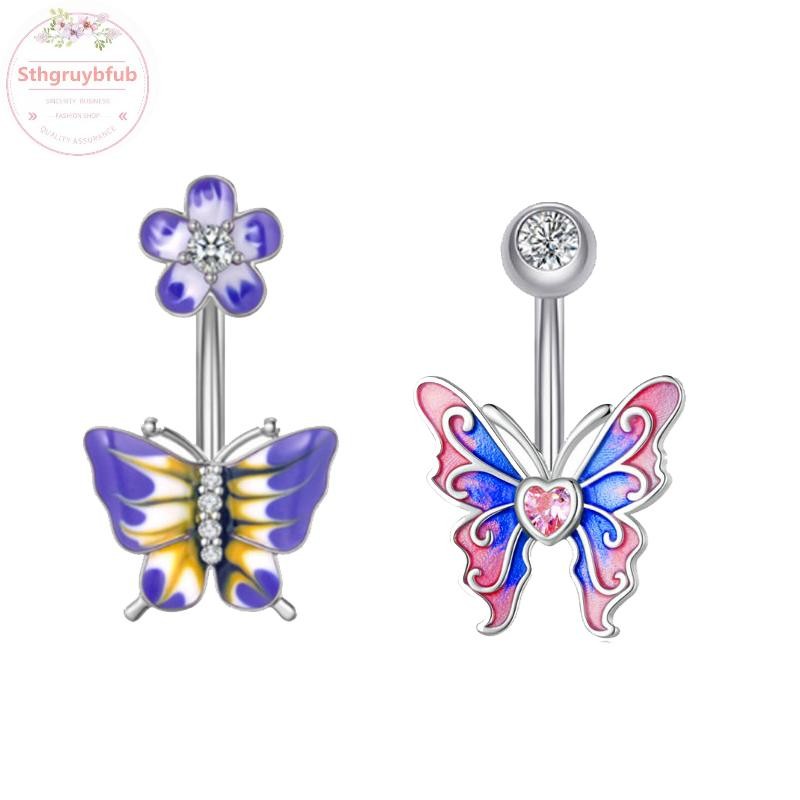 Sthb Thời Trang Thép Không Gỉ Kỳ Lân Cầu Vồng Hành Tinh Bướm Zircon Mặt Dây Chuyền Xuyên Bụng Nút Nhẫn Cơ Thể Trang Sức Cho Nữ VN