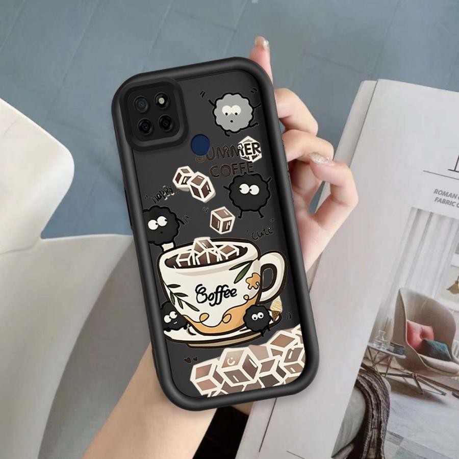 Vỏ Cho Realme C12 C25 C25S Narzo 30A Narzo 20 Phim Hoạt Hình Silicon Bảo Vệ Vỏ Điện Thoại Mềm TPU Cà Phê Than Bóng Thiên Thần Mắt Chống Sốc Ốp Lưng