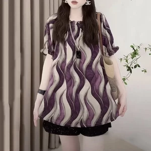 Áo Chui Đầu Thời Trang Mới Phong Cách Trung Hoa In Hình Cổ Tròn Retro Hoa Rời Tay Ngắn Nữ
