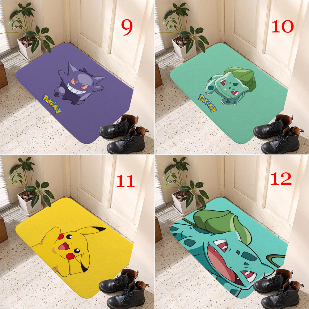 Thảm lót cửa chùi chân Chống Trượt In Hình Pokemon Pikachu Kích Thước 60x40cm