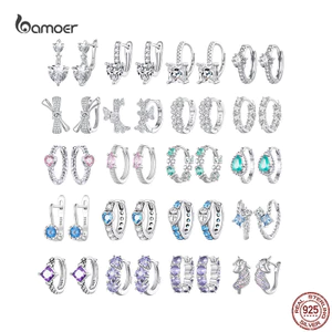 Bamoer 925 Bông Tai Bạc Cho Nữ Trái Tim Đơn Giản Giọt Nước Tai Khóa Quà Tặng Trang Sức