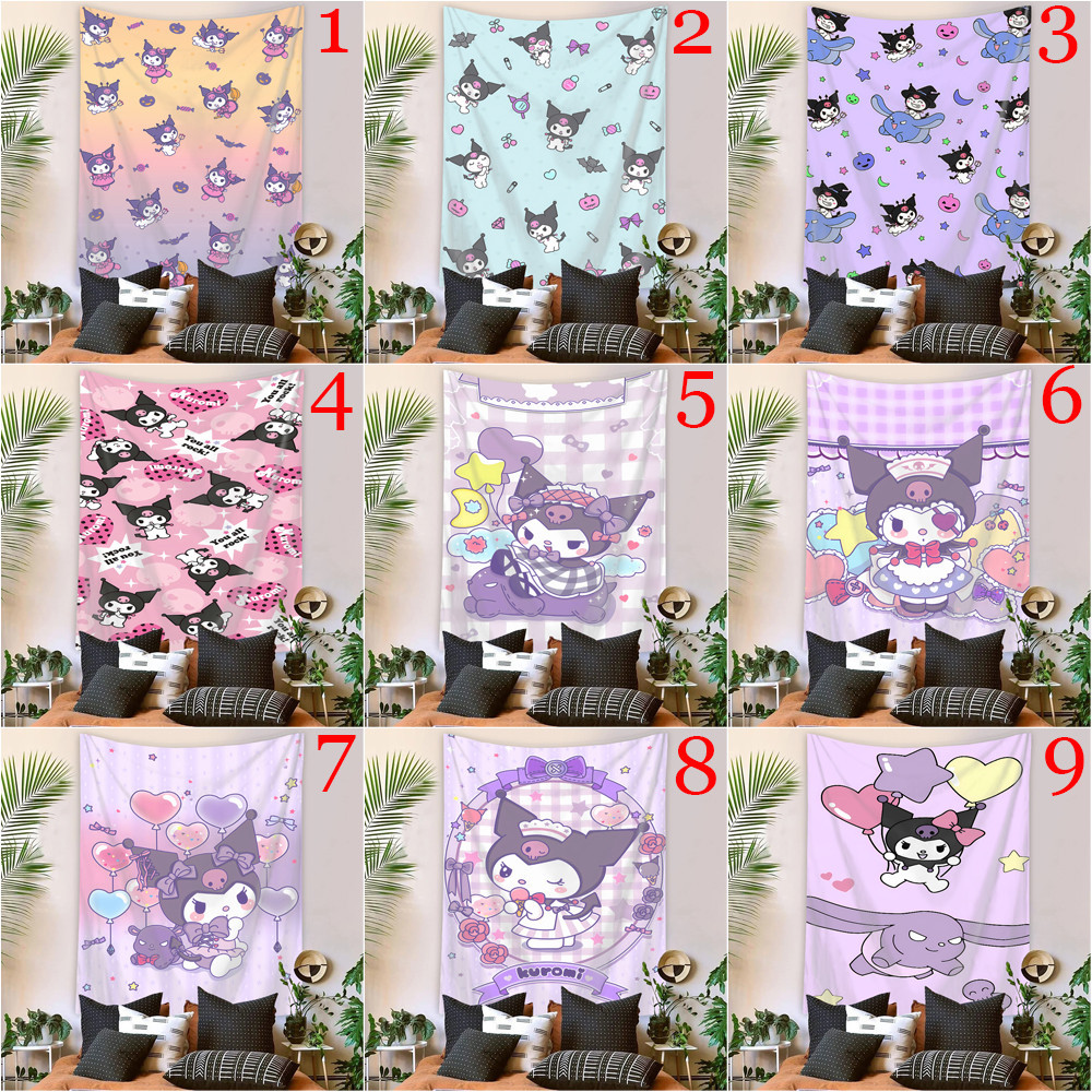 Sanrio Hoạt Hình Kuromi Tấm Thảm Treo Tường Có Kẹp Polyester Tấm Thảm Phòng Ngủ Treo Tường Tấm Thảm Trang Trí Nhà Cửa