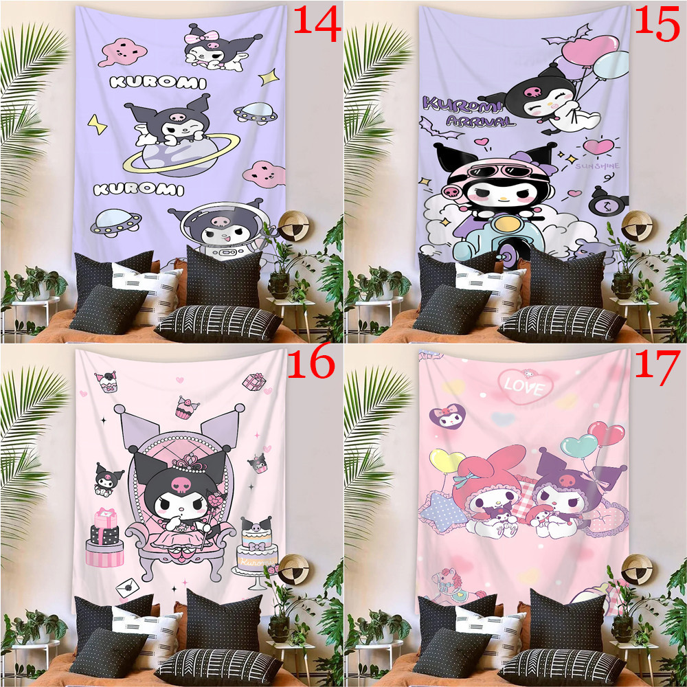 Sanrio Hoạt Hình Kuromi Tấm Thảm Treo Tường Có Kẹp Polyester Tấm Thảm Phòng Ngủ Treo Tường Tấm Thảm Trang Trí Nhà Cửa