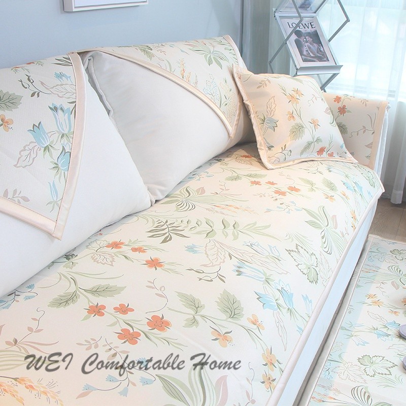 Ice Silk Sofa Đệm Da Mùa Hè Phong Cách Mùa Hè Mát Thảm Đệm Đơn Giản Chống Trơn Trượt Da Sofa Cover