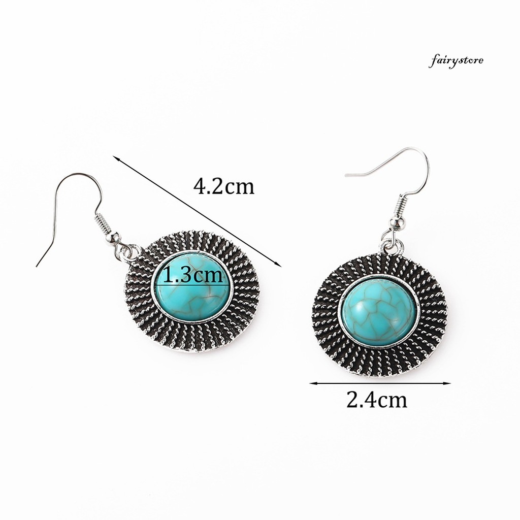 [Fys] 1 Đôi Bông Tai Móc Nữ Hình Tròn Retro Phong Cách Bohemian Giả Ngọc Hợp Kim Không Gỉ Trang Trí Tai Trang Sức Bông Tai Treo Dài Bông Tai Tòn Ten