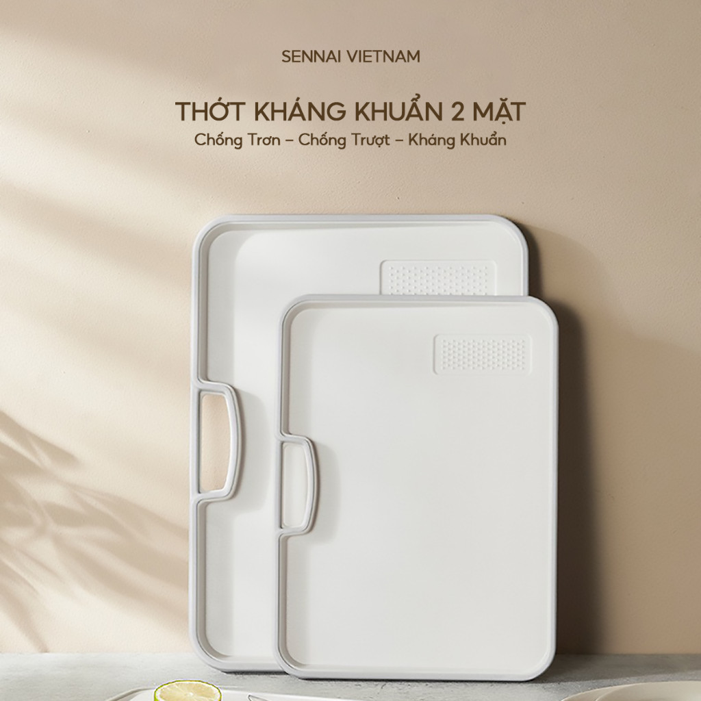 Thớt Nhựa Kháng Khuẩn Chống Trượt SENNAI - Bề Mặt Nhám, Viền Chống Tràn