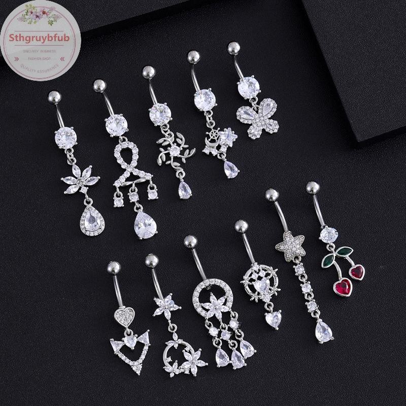 Sthb Thời Trang Trái Tim Hoa Dài Mặt Dây Chuyền Bụng Nút Nhẫn Nữ Bé Gái Cơ Thể Xuyên Bụng Nhẫn Thép Không Gỉ Bụng Nút Nhẫn VN
