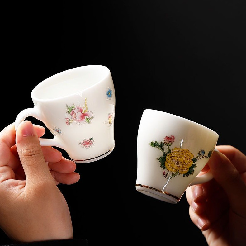 ✨Trà gốm chống bỏng da lộn Jade Cốc trà gia đình phong cách Trung Quốc có tay cầm Cốc nước