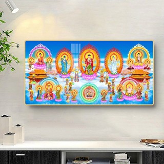 [TRANH PHẬT GIÁO] Tranh Treo Tường Phòng Thờ Phật Giáo - Tây Phương Tam Thánh Tiếp Dẫn - Tranh Laminate Tráng Gương