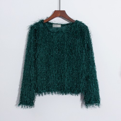 Milyfashion Chui Đầu Viền Top Mùa Thu Phong Cách Mới Rời Cổ Tròn Lông Tơ Sáng Lụa Dài Tay Áo Thun Đế