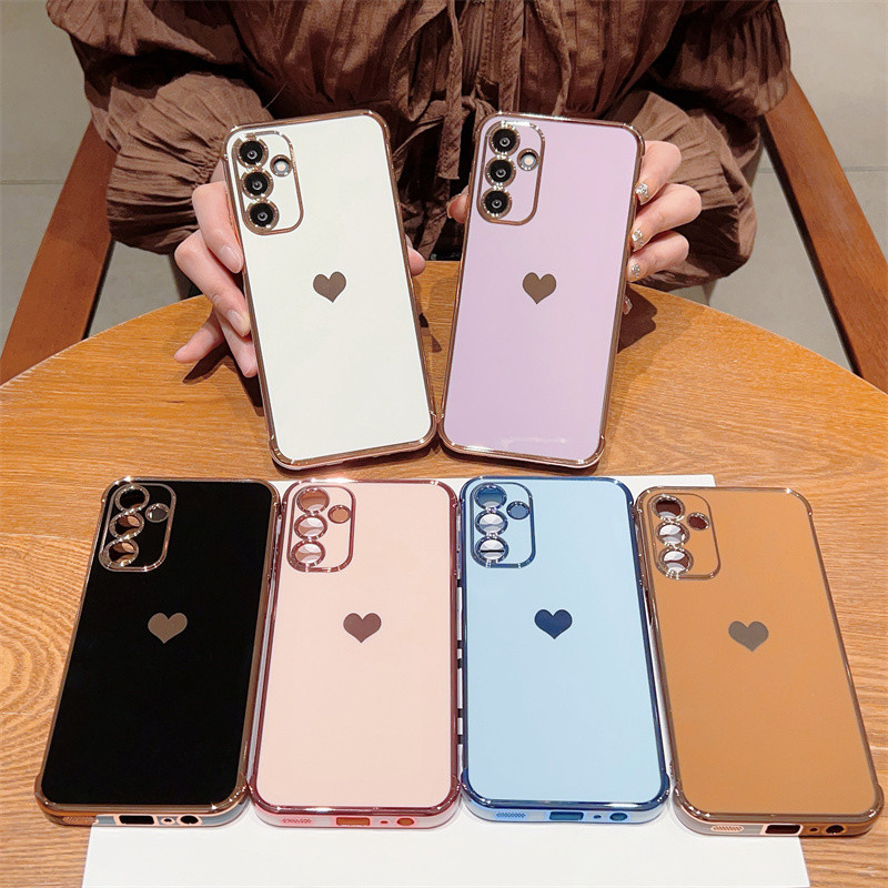 Ốp Lưng Cho Samsung Galaxy A15 A14 A13 5G A54 A53 A52 A34 A23 A52 Chống Sốc Sang Trọng Trái Tim Tình Yêu Bên Họa Tiết Mạ Mềm TPU Vỏ Điện Thoại