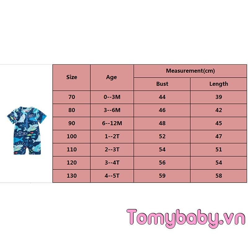 Bé Trai Đồ Bơi Mùa Hè Dễ Thương In Hình Cá Mập Tay Ngắn Dây Kéo Áo liền quần Đồ Bơi Đi Biển