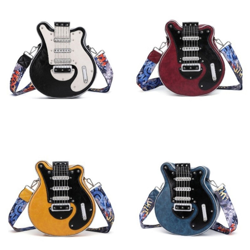 Vic Túi Đeo Vai Nhỏ Hình Đàn Guitar Sáng Tạo Túi Đeo Ngang Dây Kéo Túi PU