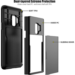 Dành Cho Samsung Galaxy S9 Plus Ốp Lưng Ví Đựng Thẻ ID Khe Cắm Cửa Trượt Ẩn Túi Chống Trầy Xước Hai Lớp Bảo Vệ Vỏ Cứng TPU Ốp Lưng