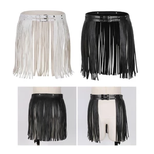 GODD Nữ Da PU Viền Tua Rua Váy Hông Đôi Thắt Lưng Punk Trang Phục Dự Tiệc