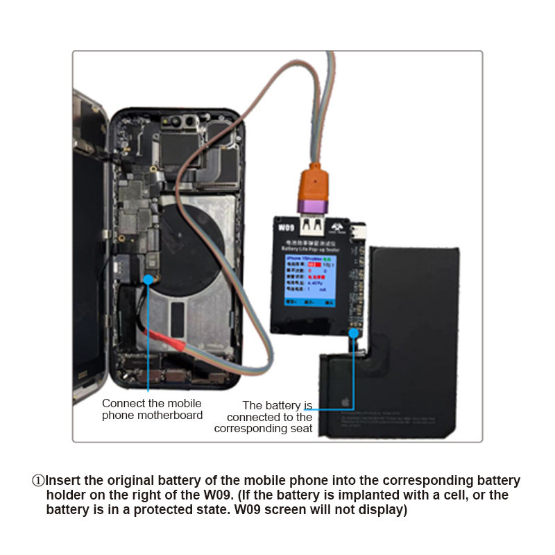 OSS W09 Pro V3 Hiệu suất pin Bật lên Tester Điện thoại di động 11 - 15 ProMax Không cần cáp ngoài Công cụ sửa đổi dữ liệu pin