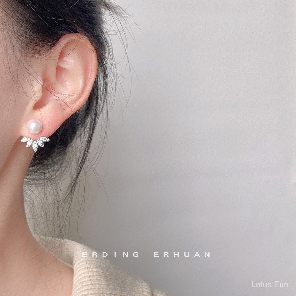 Bông tai thiết kế kết cấu ngọc trai siêu nhỏ Zircon Shijia Một phong cách hai cánh Thiết kế sáng tạo độc đáo Phụ kiện thời trang nữ