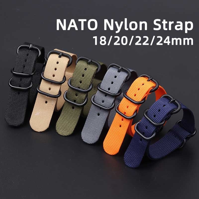 Dây đeo đồng hồ Nylon NATO ZULU Band Sọc Dây đeo đồng hồ thay thế bằng thép không gỉ màu đen Dây đeo đồng hồ vải cho nữ Vòng tay nam 18mm 20mm 22mm 24mm