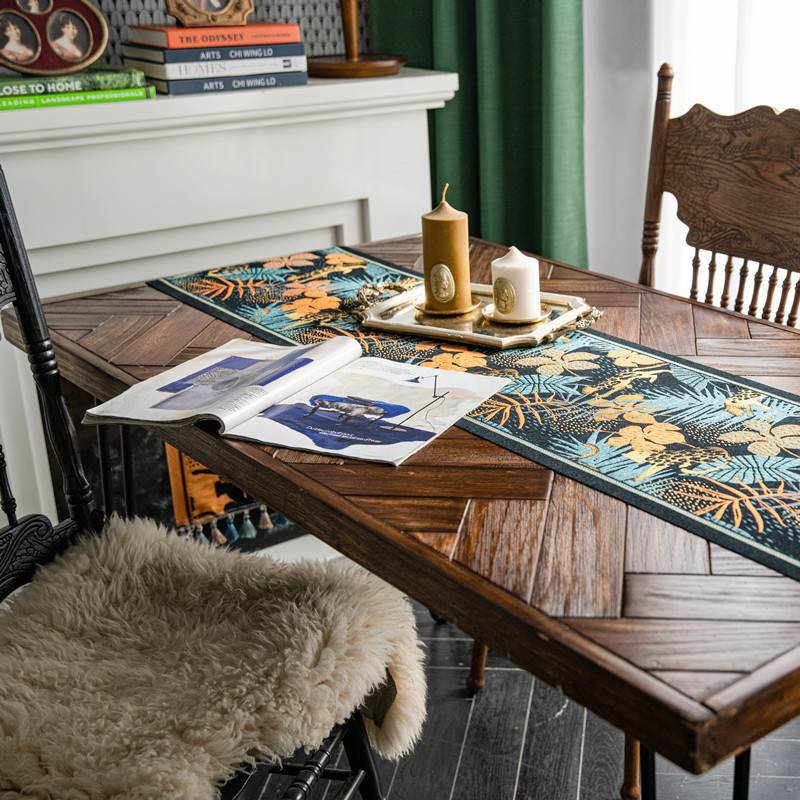 American Retro Table Runner Sợi nhuộm Jacquard Table Runner Khăn trải bàn bằng vải Polyester gia dụng