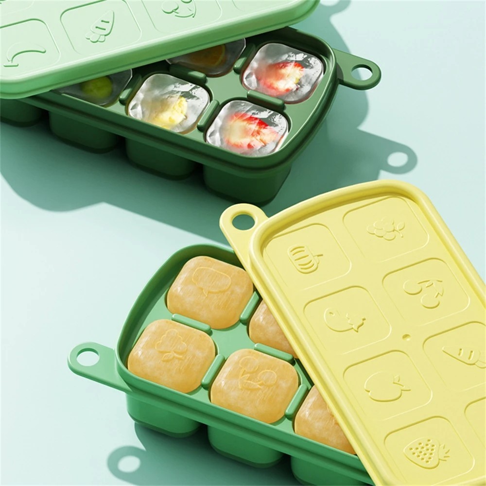 Khuôn Làm Đá Silicon - 8 Lưới DIY Máy Làm Đá Có Nắp - Khuôn Nướng Bánh Vuông - Đồ Dùng Tiệc Thanh Bếp - Khay Đá Có Thể Tái Sử Dụng Cho Kem, Thạch, Sô Cô La, Bánh Ngọt