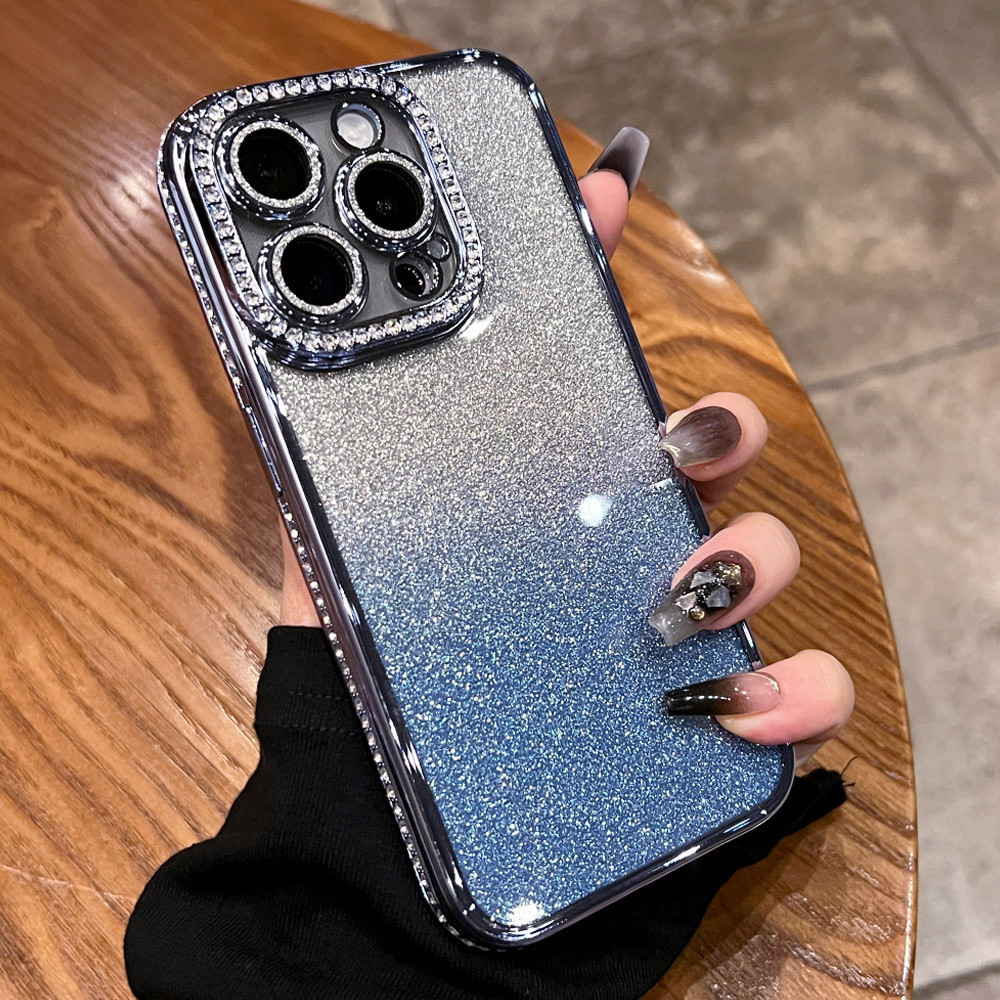 Ốp điện thoại khung kim cương mạ lấp lánh iphone15 Pro Max 14 13 12 11 cho vỏ iPhone Vỏ mềm silicon TPU Vỏ bảo hiểm toàn diện có vỏ camera chống sốc