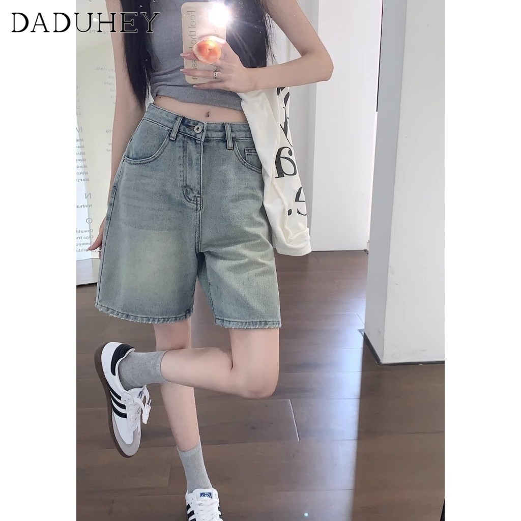 Ảnh DaDuHey New American ins high street retro denim shorts niche high waist loose wide leg pants hot pants 4