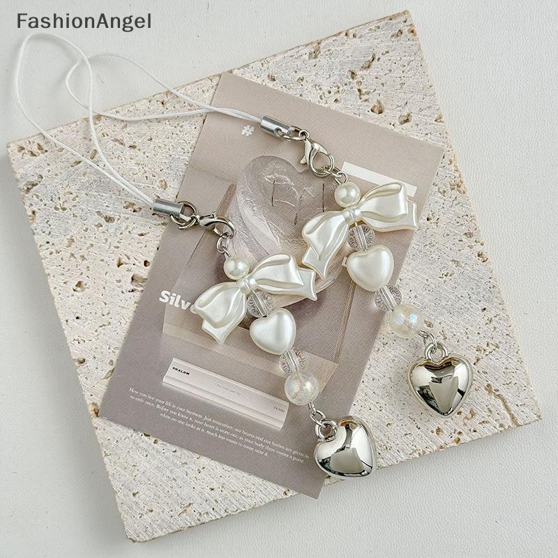 FashionAngel 1 Chiếc Handmade Đơn Giản Nơ Đính Hạt Móc Khóa Mặt Dây Chuyền Ngọc Trai Ngọt Ngào Bạc Tình Yêu Dây Xích Điện Thoại Túi Trang Trí VN