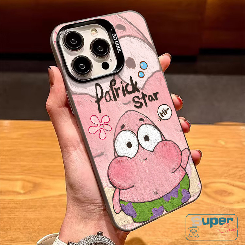Cặp đôi hoạt hình dễ thương SpongeBob Patrick Star Case Tương thích cho IPhone 15 11 7plus 16 13 14 12 Pro Max X XS Max 8Plus XR 16 15 14 8 7 Plus SE Vỏ mềm ống kính kim loại mạ sang trọng