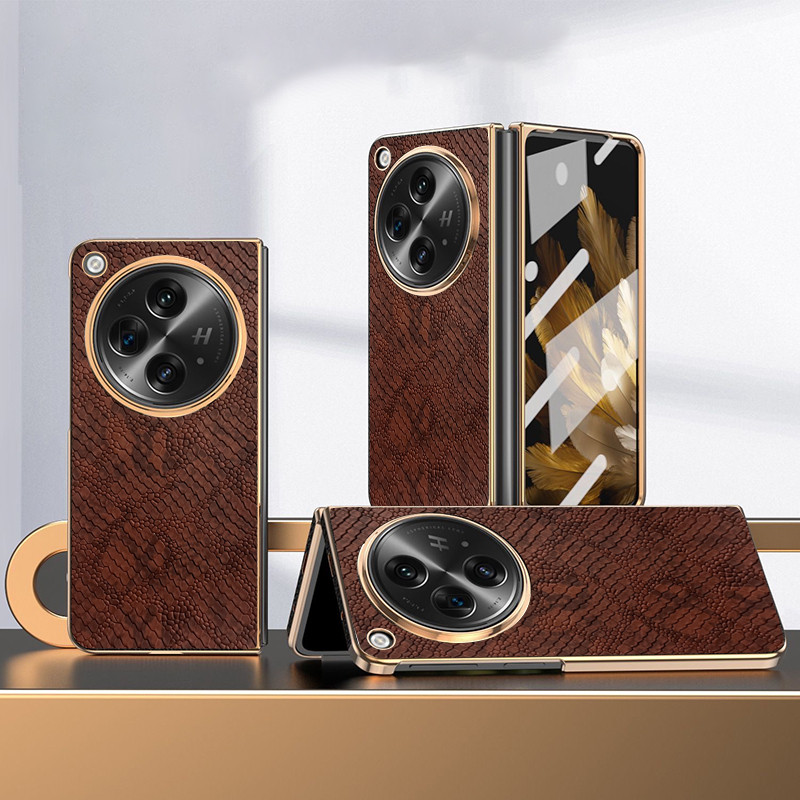 Ốp YJD Cho OPPO Find N3 Flip N2 Flip Cổ Điển Họa Tiết Rắn Da Mạ Điện Cạnh Chống Rơi Vỏ Điện Thoại