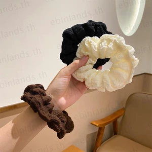Vòng Tóc EBINLANDS, Hộp Đựng Đuôi Ngựa Màu Trơn Puff Hàn Quốc Lớn, Dây Buộc Tóc Co Giãn Cổ Điển Cho Đầu Thịt Viên