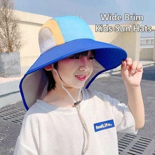 Mũ chống nắng cho bé YSANH, Mũ đi biển vành rộng chống tia cực tím bằng vải Polyester, có dây đeo Mũ xô cổ thoáng khí cho bé trai bé gái
